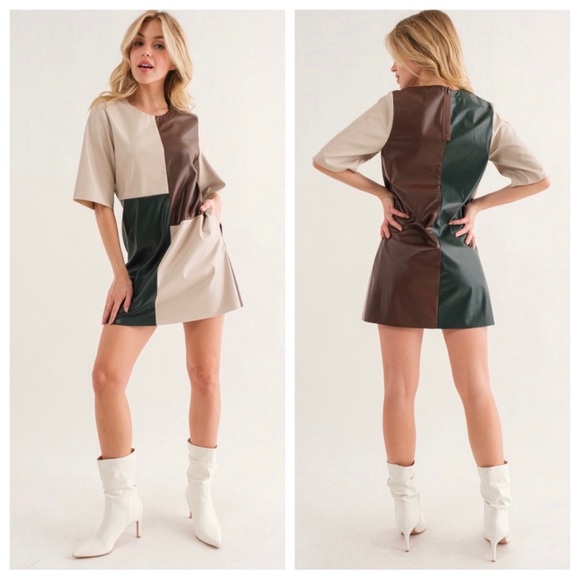 Color Block faux leather dress - Picture 3 of 4